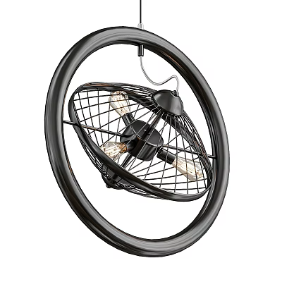 Modern Industrial Pendant Light With Black Circular Frame And Metal Mesh Shade 3d model