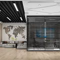 Modern Break Room Interior With World Map Wall Art Sofa And Coffee Table