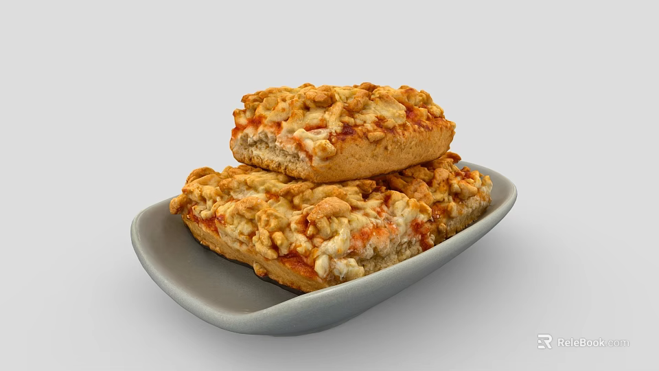 Cheesy Nutty Bread Slices Stacked With Cashew Nuts On Grey Plate 3d model 