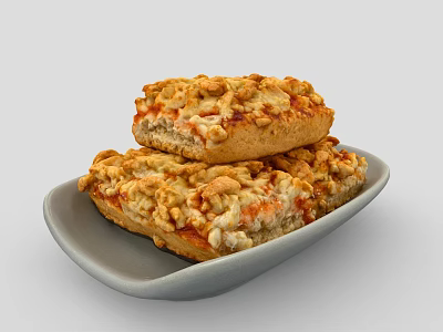 Cheesy Nutty Bread Slices Stacked With Cashew Nuts On Grey Plate 3d model