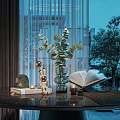 Elegant Decorative Ornament Set With Eucalyptus Vase Golden Sphere Rabbit Figurine Open Book And Candles