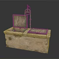 Ancient Stone Sink with Rustic Wooden Cover and Metal Pump Mechanism