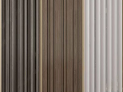 Modern Wooden Wall Paneling with Dark Brown and White Vertical Strips for Interior Design 3d model