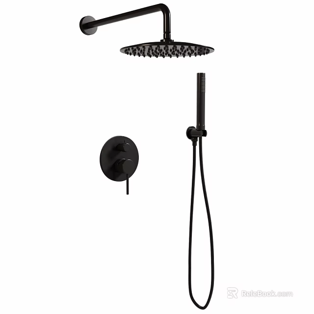 Sleek Black Shower Faucet Featuring Rainfall Head Handheld Wand And Control Knob 3d model 