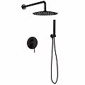 Sleek Black Shower Faucet Featuring Rainfall Head Handheld Wand And Control Knob
