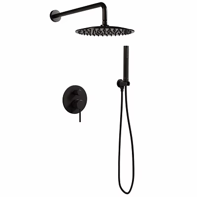 Sleek Black Shower Faucet Featuring Rainfall Head Handheld Wand And Control Knob 3d model