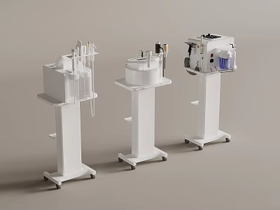 White Mobile Medical Devices With Stand Mounted Control Panels And Rolling Wheels 3d model