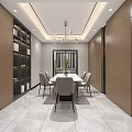 Modern Living and Dining Room Interior With Dining Table Chairs Chandelier TV Wall Marble Floor