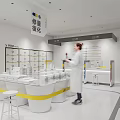 Modern Beauty Hair Salon Interior With White Counter Yellow Accents And Product Displays