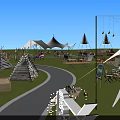 Scenic Camping Campsite With Curved Paths Tents Activity Areas And Seating Facilities