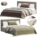 Double Bed Featuring Brown and Green Bedding with Soft Texture and Simple Headboard Design 3d model