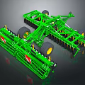 Green Industrial Agricultural Tilling Equipment With Multiple Wheels And Metal Frames