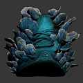 Blue Decorative Shoes With Coral Like Petals Design Artistic Glossy Finish On Dark Background