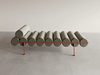 Modern Minimalist Leisure Chair With Gray Cylindrical Cushions And Red Metal Frame 3d model