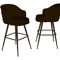 Luxury Brown Padded Bar Stools With Tufted Backrest And Gold Brass Metal Legs