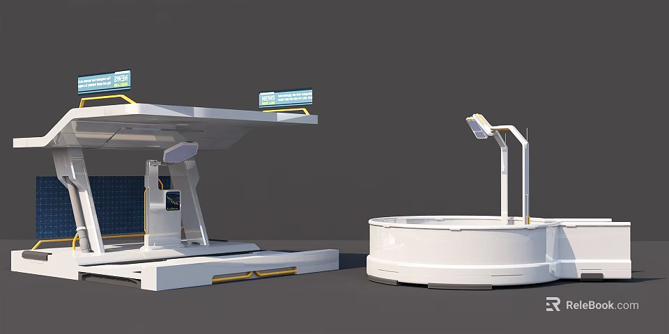 Modern Display Shelves With Round Platform And LED Lighting Fixtures 3d model