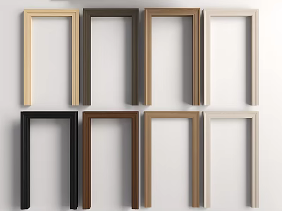 Different Colored Door Frame Lines Arranged in Rows on White Background 3d model
