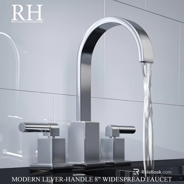 Sleek Modern Bathroom Faucet With Flowing Water And White Wall Background 3d model 