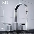 Sleek Modern Bathroom Faucet With Flowing Water And White Wall Background