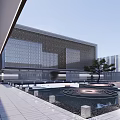 Modern Sales Office Building With Glass Curtain Wall And Water Feature Courtyard