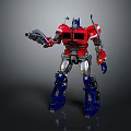 Red Blue Transformer Robot With Mechanical Armor Holding Weapon Standing Pose Design 3d model