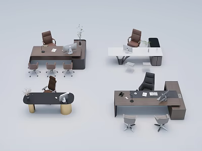 Modern Office Desk Multiple Styles Design With Office Chairs And Supplies 3d model