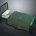 Single Bed With Rusted Green Bed Frame Green Blanket And White Pillow