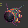 Vibrant Colored Spherical 3D Model With Sci Fi Mechanical Details And Mesh Design Elements