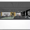 Spacious Fitness Gym Interior With Strength Training Machines Mirrors Floor Markings And Overhead Lighting
