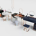 Modern Dressing Table Collection With Round Mirrors Stools And Cosmetic Accessories 3d model
