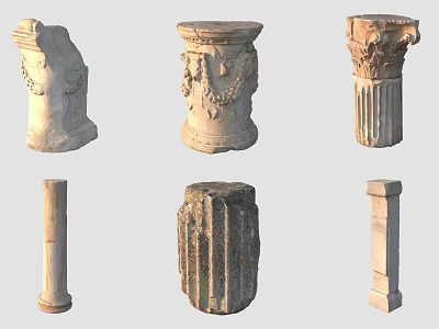 Rockery Stones Carved Into Classical Decorative Pillars With Various Patterns 3d model