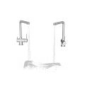 Modern Kitchen Faucet Displaying Smooth Water Flow And Splashing Drops