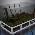 Indoor Green Plants In Transparent Glass Terrarium With Moss Branches And Wooden Log