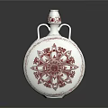 Decorative Ceramic Vase With White Body Red Floral Patterns And Two Handles