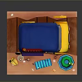 Yellow Food Truck Scene With Blue Canopy Banana Umbrella And Inflatable Ring