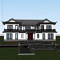 Chinese Traditional Detached Villa With Overhanging Eaves Black Tiles White Walls And Courtyard