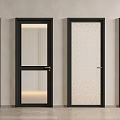 Modern Interior Doors With Black Frames And Various Glass Textures On Light Floor 3d model