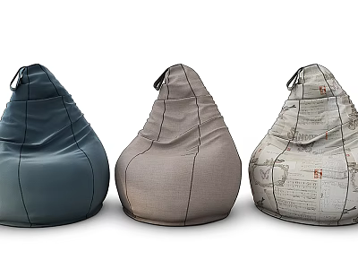 Three Different Colored Bean Bag Chairs With Stylish Fabric Designs For Living Room 3d model