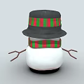 Cute Snowman Figure With Black Hat Red Green Striped Scarf White Body And Stick Arms