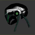 Futuristic Sci Fi Helmet Design With Black Silver Shell Green Accents And Tentacle Base