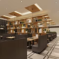 Modern Restaurant Interior With Wooden Counter Green Plants And Hanging Lights