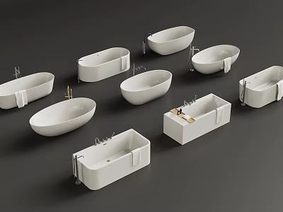 Multiple White Bathtub Designs Featuring Freestanding Styles And Modern Shapes 3d model