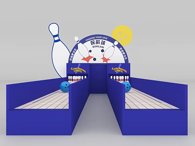 Kids Interactive Bowling Themed Playground Equipment With Blue Lanes And Balls 3d model