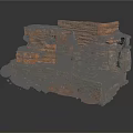 Detailed Ancient Ruin Model With Broken Red Brown Walls And Stone Pillars