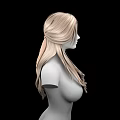Game and Movie Character 3D Model With Long Blonde Wavy Center Parted Hair Upper Body