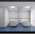 Modern Hospital Room Interior With Two Beds Blue Floor White Walls And Curtains