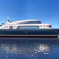 Luxury Modern Yacht Floating On Calm Water With Blue Sky And Mountains