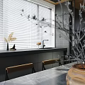 Modern Living And Dining Room Interior With Large Windows Gray Sofa And Wooden Elements