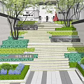 Residential Landscape Design With Tiered Stairs Lush Greenery And Ornamental Trees