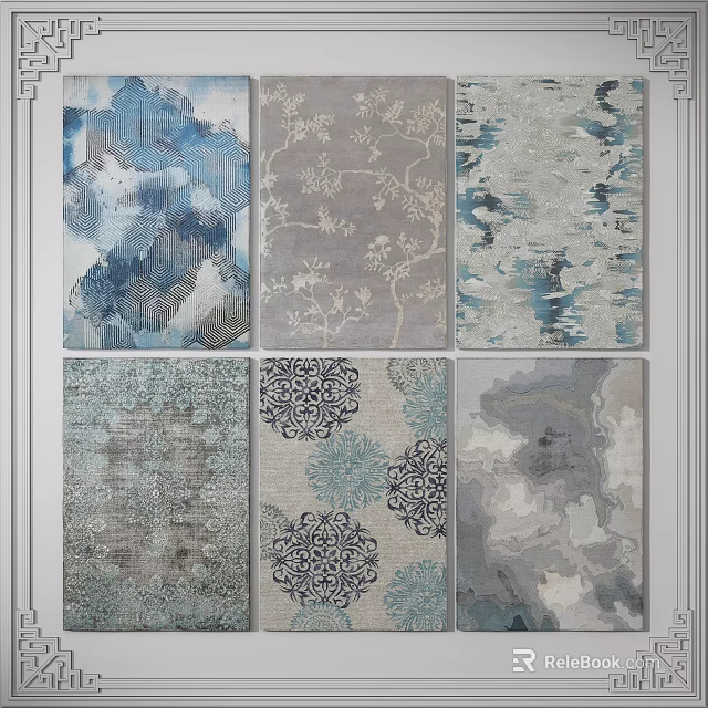 Square Rugs with Various Modern Abstract Patterns in Blue Gray Tones 3d model